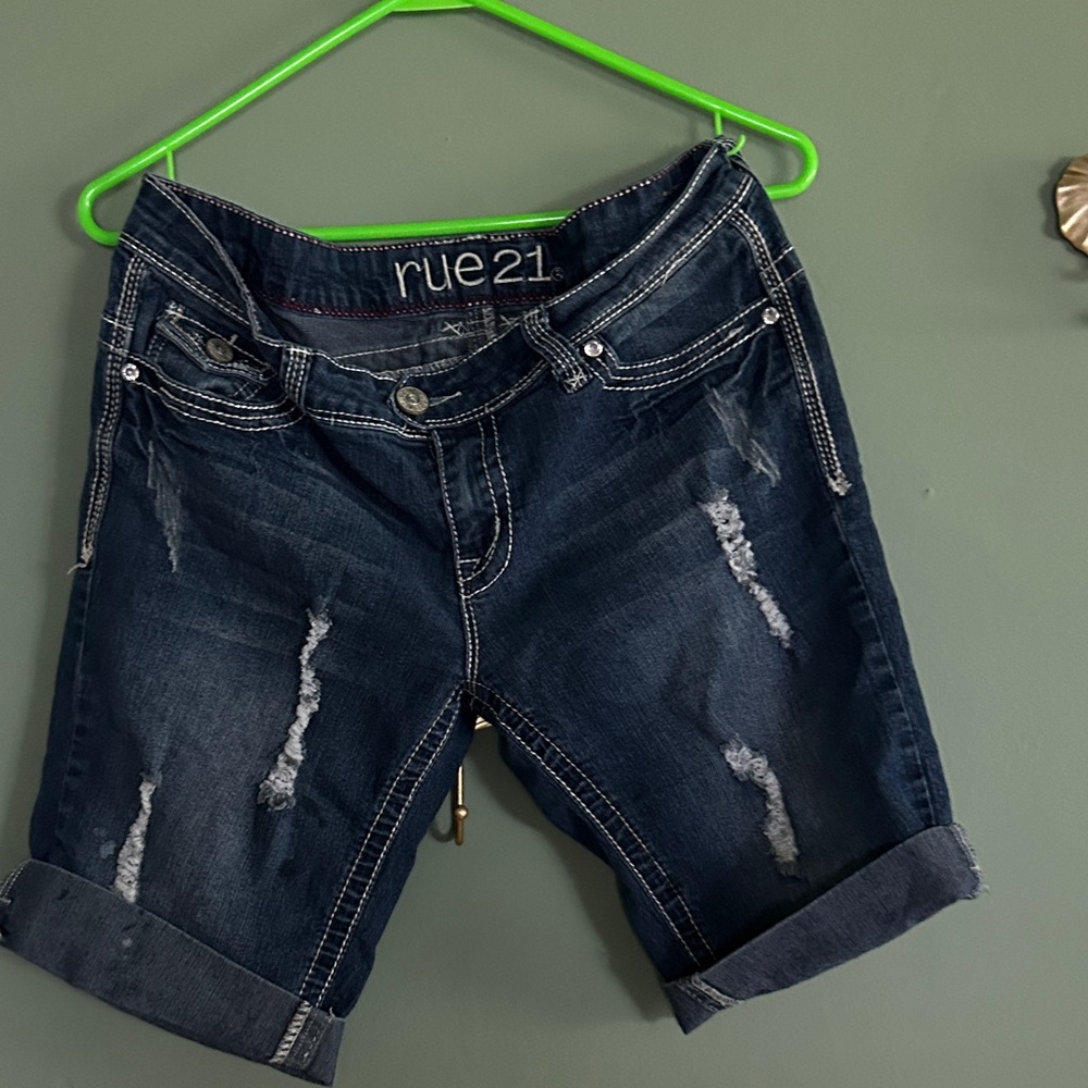 Rue21 Navy Distressed Jean Shorts